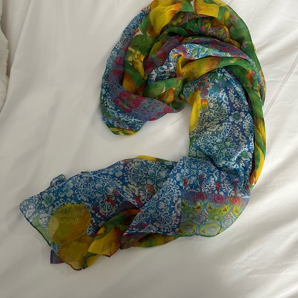Blue and Yellow Artistic Scarf from Sorrento, Italy